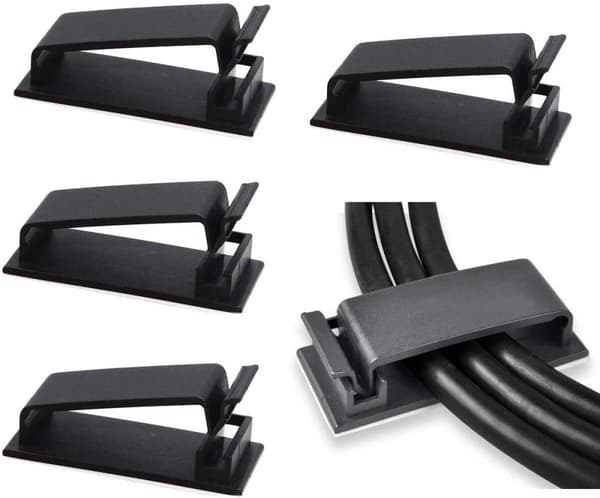 INF Selvklebende kabelholder for flere kabler 10-pakning Sort