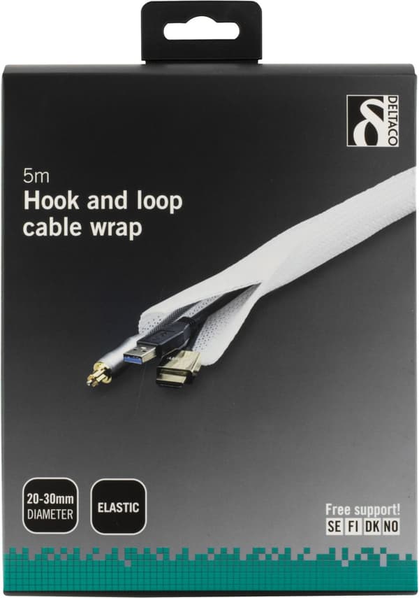 Nylon cable wrap, hook and loop fastener, 5m, white