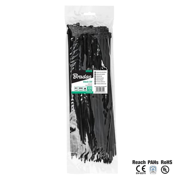 10 tuotteen paketti. Nippusiteet 3,6 x 280, UVBlack 100kpl