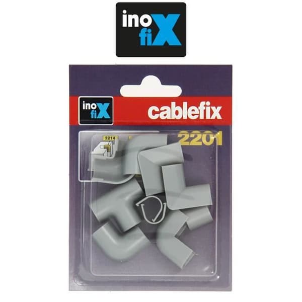 Tillbehör i matchande färg - Inofix - Cablefix 2201 - Metallisk grå - 3 raka kopplingar - 3 platta kopplingar 90°