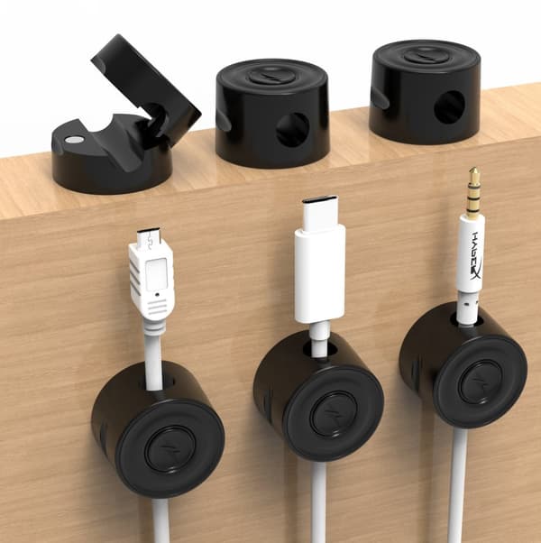 INF 6-pak Kabelholdere til Skrivebord, Magnetisk Ledningsholder Sort