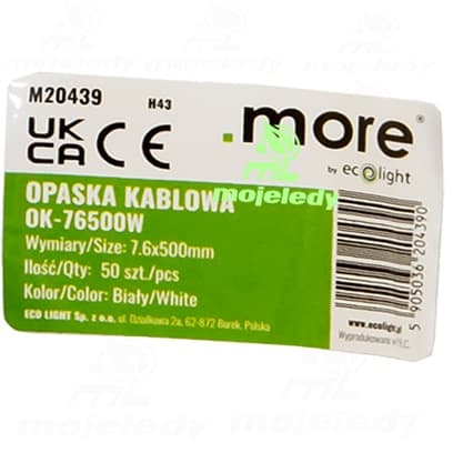 Johdinside 7,6x500mm valkoinen M20439 50kpl