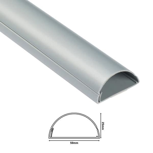 D-Line 50x25mm dekorativ halvcirkelformning | 1M5025A | Elektrisk kanal | Kabelskydd | 1m längd, aluminiumeffekt