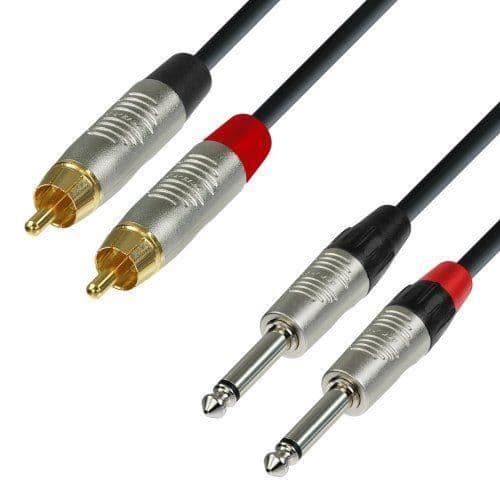 Adam Hall ah-kablar 4-stjärnig ljudkabel 2 x RCA hane till 2 x 6,3 mm monojack 3 m längd - K4TPC0300