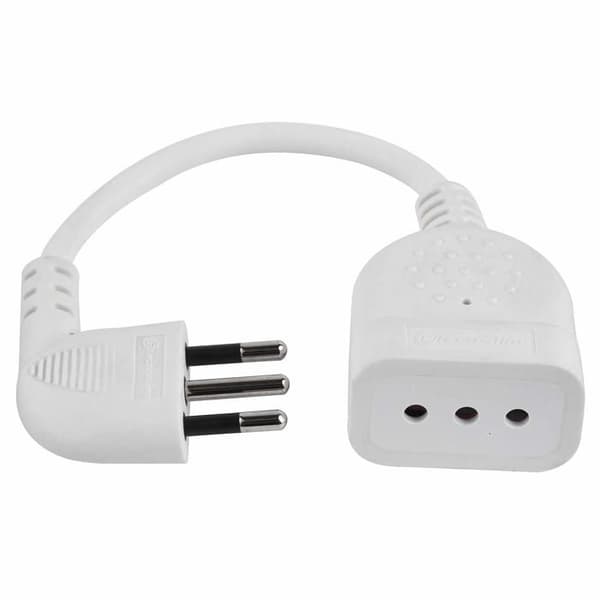 Electraline - 46005 - Utrymmesbesparande miniförlängningssladd med litet 10 A-uttag, 20 cm kabel, vit/brun