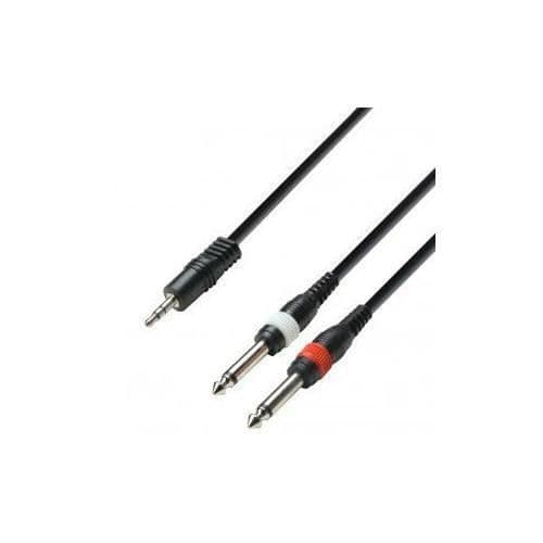 Ljudkabel - Adam Hall - 3 Star Series - 3,5 mm stereojack - 2 6,3 mm monojack - 1 m