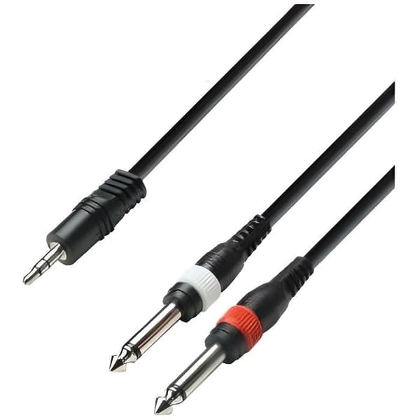 Ljudkabel - Adam Hall - 3 Star Series - 3,5 mm stereojack - 2 6,3 mm monojack - 1 m