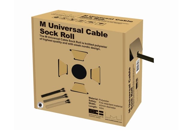 Multibrackets M Universal Cable Sock Roll Black 40mm-W 50m-L | Polyester | Black | 50m
