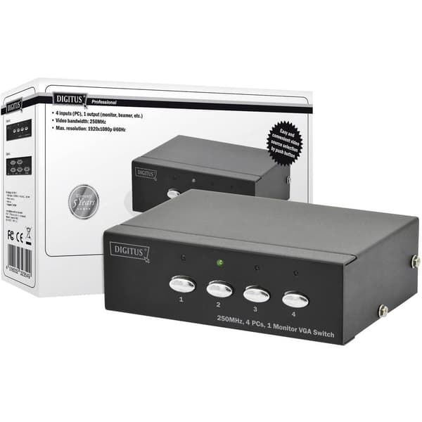 Digitus DS-45100-1 4 Port VGA-switch 1920 x 1080 pixel