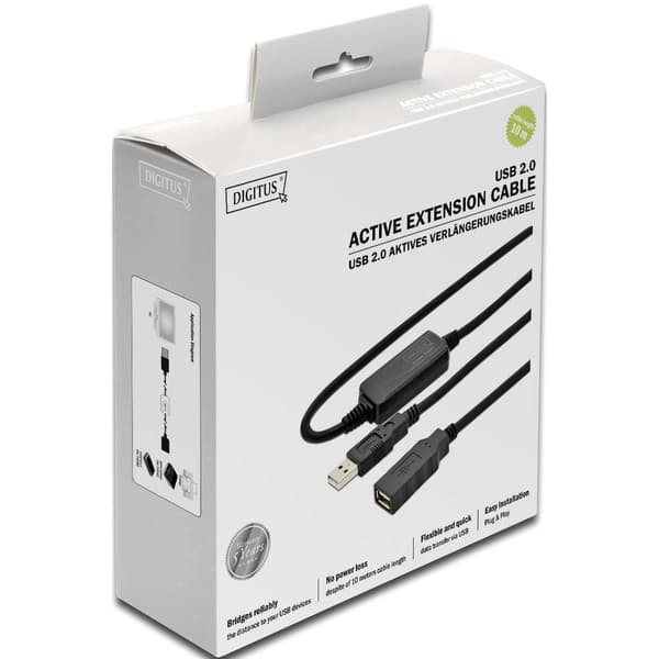 Digitus USB-kabel USB 2.0 USB-A kontakt, USB-A uttag 10.00 m Svart DA-73100-1