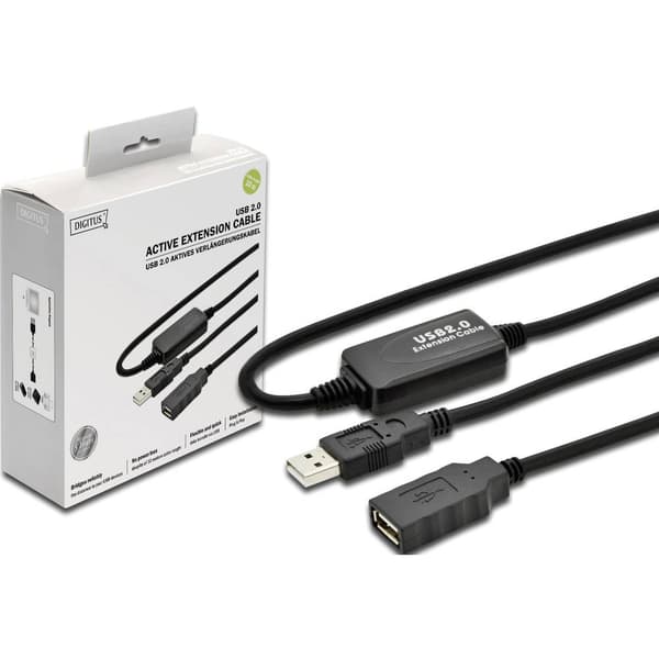 Digitus USB-kabel USB 2.0 USB-A kontakt, USB-A uttag 10.00 m Svart DA-73100-1