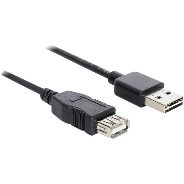 Delock USB-kabel USB 2.0 USB-A kontakt, USB-A uttag 5.00 m Svart Tillämplig kontakt på båda sidor, guldpläterad kontakt