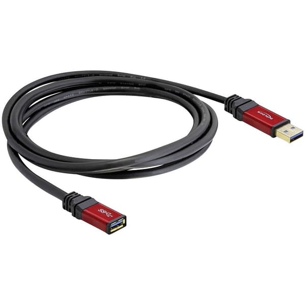 Delock USB-kabel USB 3.2 Gen1 (USB 3.0) USB-A kontakt, USB-A uttag 1.00 m Röd, Svart guldpläterad kontakt 82752