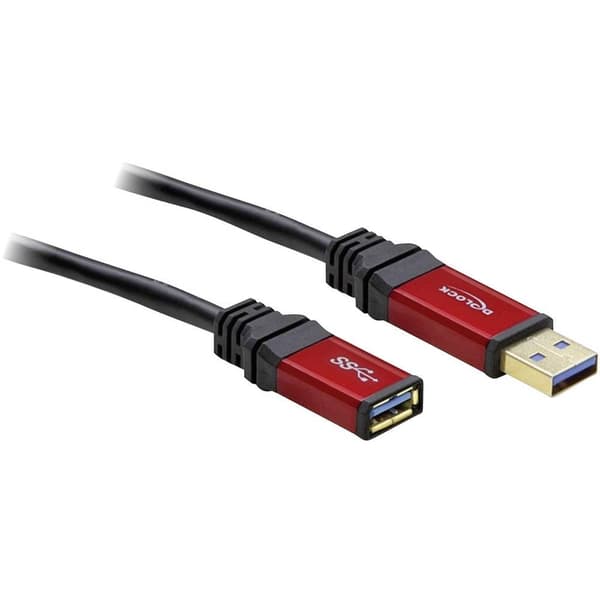 Delock USB-kabel USB 3.2 Gen1 (USB 3.0) USB-A kontakt, USB-A uttag 1.00 m Röd, Svart guldpläterad kontakt 82752
