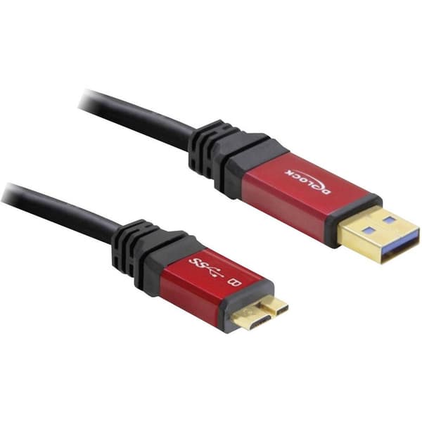 Delock USB-kabel USB 3.2 Gen1 (USB 3.0) USB-A kontakt, USB-Micro-B 3.0-kontakt 3.00 m Röd, Svart guldpläterad kontakt,