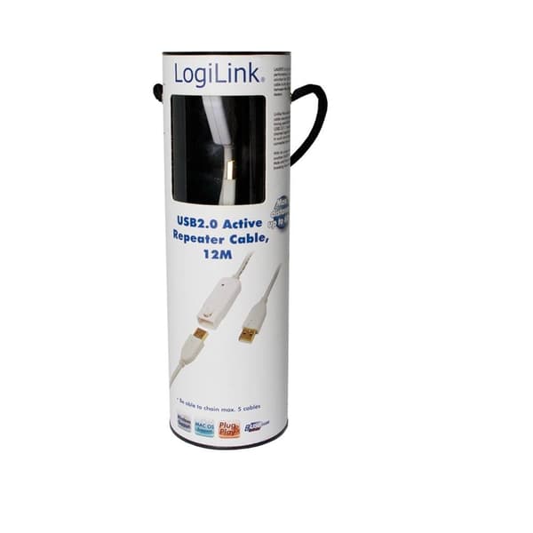 LogiLink USB-kabel USB 2.0 USB-A kontakt, USB-A uttag 12.00 m Vit guldpläterad kontakt, UL-certifierad UA0092