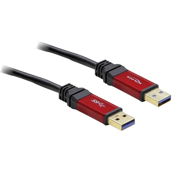 Delock USB-kabel USB 3.2 Gen1 (USB 3.0) USB-A kontakt, USB-A kontakt 5.00 m Röd, Svart guldpläterad kontakt, UL-certifi