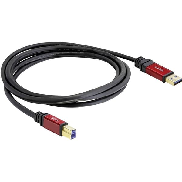Delock USB-kabel USB 3.2 Gen1 (USB 3.0) USB-A kontakt, USB-B kontakt 1.00 m Röd, Svart guldpläterad kontakt, UL-certifi
