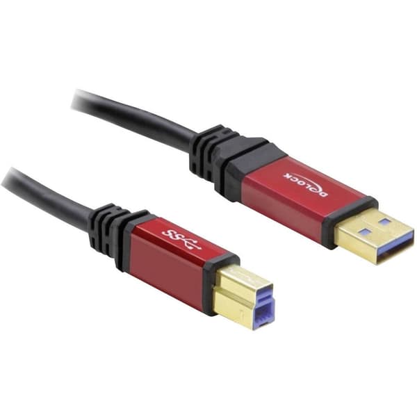 Delock USB-kabel USB 3.2 Gen1 (USB 3.0) USB-A kontakt, USB-B kontakt 1.00 m Röd, Svart guldpläterad kontakt, UL-certifi