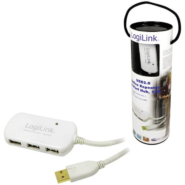 LogiLink USB-kabel USB 2.0 USB-A kontakt, USB-A uttag 12.00 m Vit guldpläterad kontakt, UL-certifierad UA0108