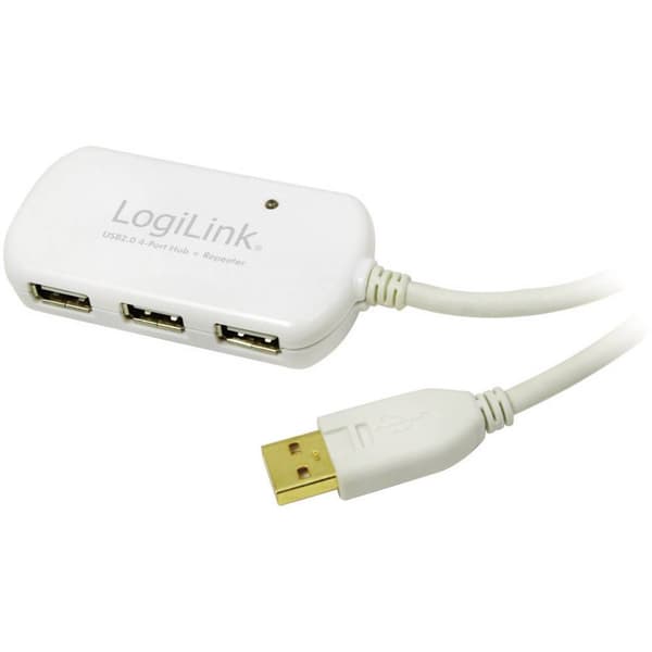 LogiLink USB-kabel USB 2.0 USB-A kontakt, USB-A uttag 12.00 m Vit guldpläterad kontakt, UL-certifierad UA0108