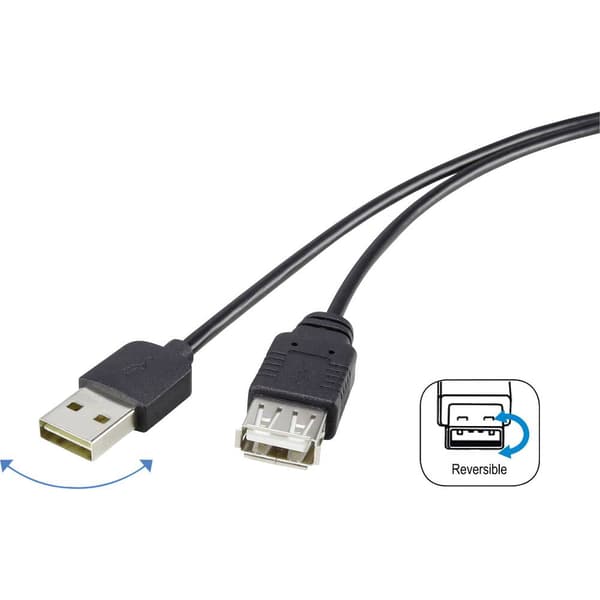 Renkforce USB-kabel USB 2.0 USB-A kontakt, USB-A uttag 1.80 m Svart Tillämplig kontakt på båda sidor, guldpläterad kont