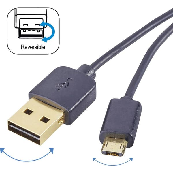 Renkforce USB-kabel USB 2.0 USB-A kontakt, USB-Micro-B-kontakt 1.00 m Svart Tillämplig kontakt på båda sidor, guldpläte