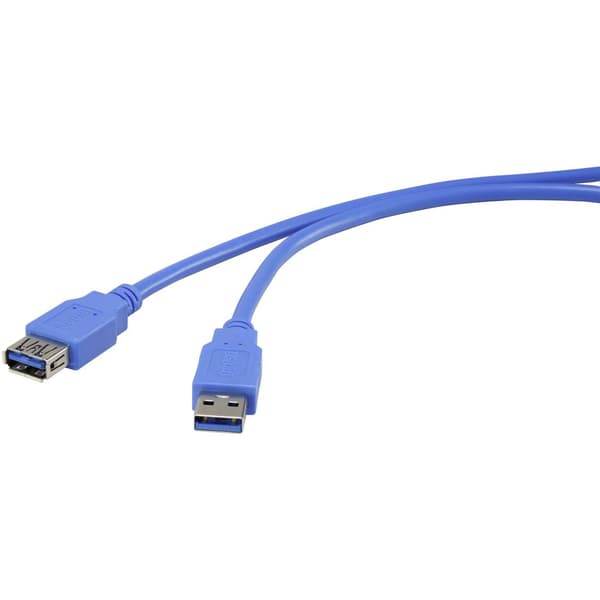 Renkforce USB-kabel USB 3.2 Gen1 (USB 3.0) USB-A kontakt, USB-A uttag 1.80 m Blå guldpläterad kontakt RF-4262127
