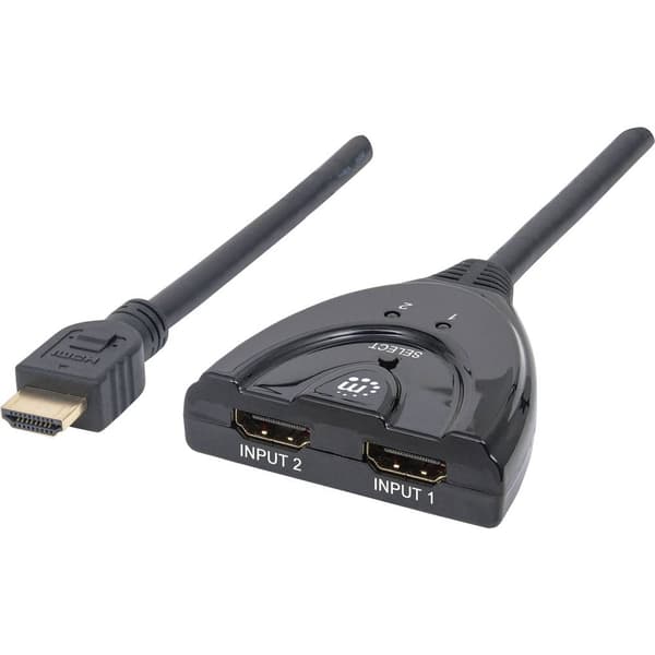 Manhattan 207416 2 Port HDMI-Switch LED-display, 3D-rendering möjligt, guldpläterade kontakt 1080 pixel