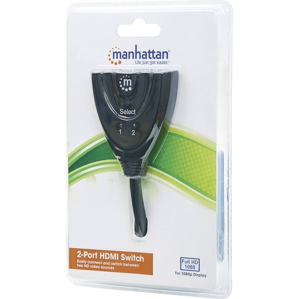 Manhattan 207416 2 Port HDMI-Switch LED-display, 3D-rendering möjligt, guldpläterade kontakt 1080 pixel