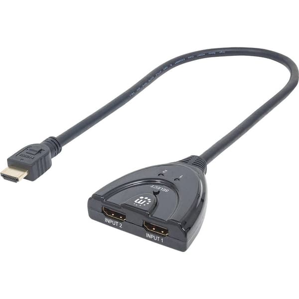 Manhattan 207416 2 Port HDMI-Switch LED-display, 3D-rendering möjligt, guldpläterade kontakt 1080 pixel