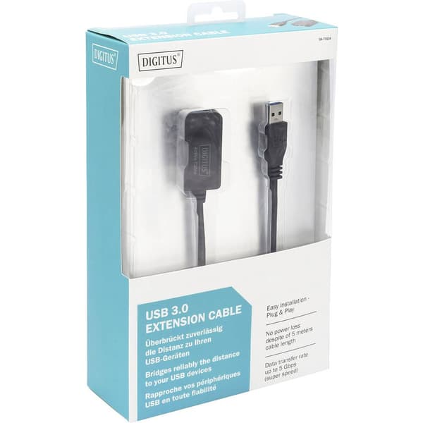 Digitus USB-kabel USB 3.2 Gen1 (USB 3.0) USB-A kontakt, USB-A uttag 5.00 m Svart DA-73104
