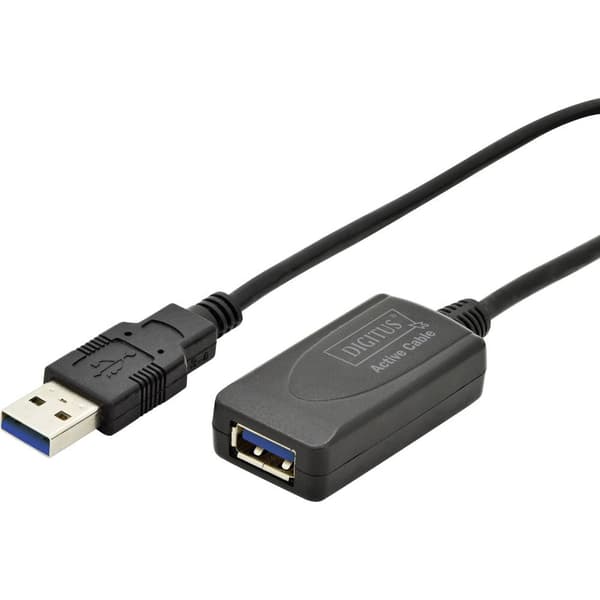Digitus USB-kabel USB 3.2 Gen1 (USB 3.0) USB-A kontakt, USB-A uttag 5.00 m Svart DA-73104