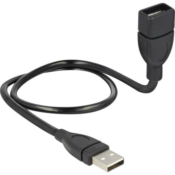 Delock USB-kabel USB 2.0 USB-A kontakt, USB-A uttag 0.50 m Svart Flexibel svanhals-kabel 83499