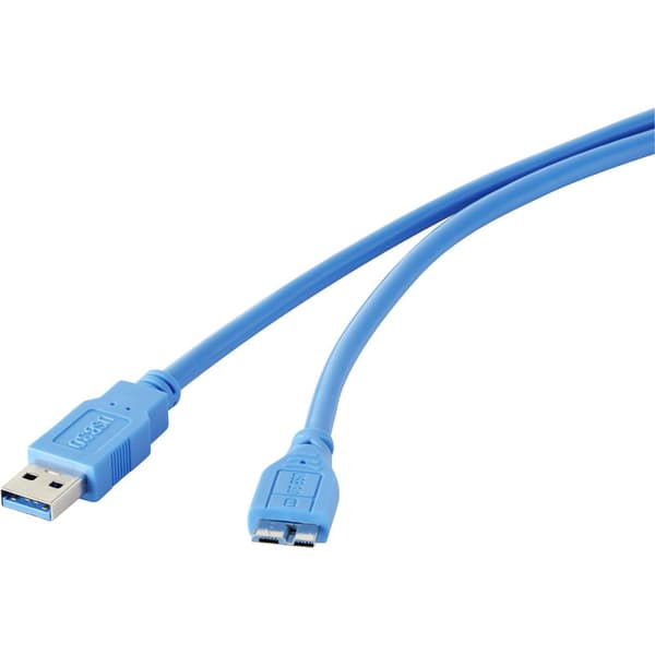 Renkforce USB-kabel USB 3.2 Gen1 (USB 3.0) USB-A kontakt, USB-Micro-B 3.0-kontakt 1.80 m Blå guldpläterad kontakt RF-42