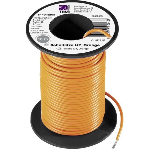 TRU COMPONENTS 1564479 Flätad kabel LiY 1 x 0.50 mm² Gul 10 m