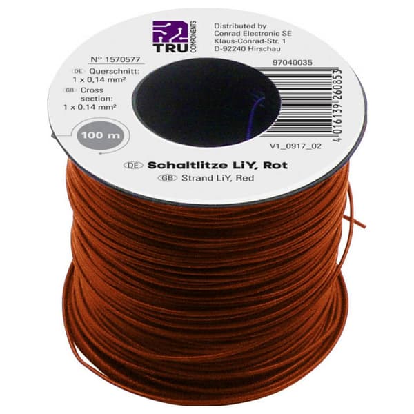 TRU COMPONENTS 1570577 Flätad kabel LiY 1 x 0.14 mm² Röd 100 m