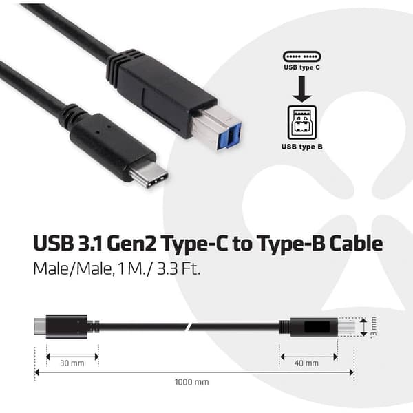 club3D USB-kabel USB 3.2 Gen1 (USB 3.0) USB-C®-kontakt, USB-B kontakt 1.00 m CAC-1524