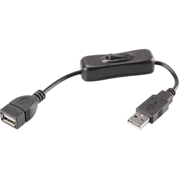 Renkforce USB-kabel USB 2.0 USB-A kontakt, USB-A uttag 0.25 m Svart inkl. strömbrytare, guldpläterad kontakt RF-3322982