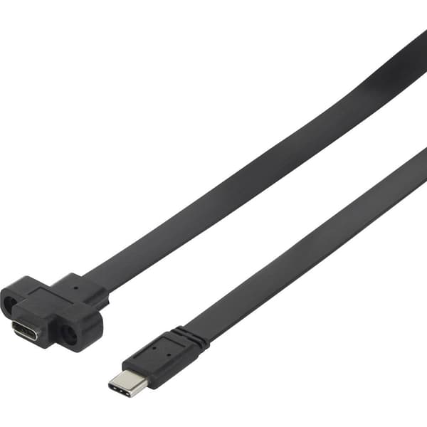 Renkforce USB-kabel USB 3.2 Gen1 (USB 3.0) USB-C®-kontakt, USB-C® uttag 0.25 m Svart skruvbar, Högflexibel RF-3415030