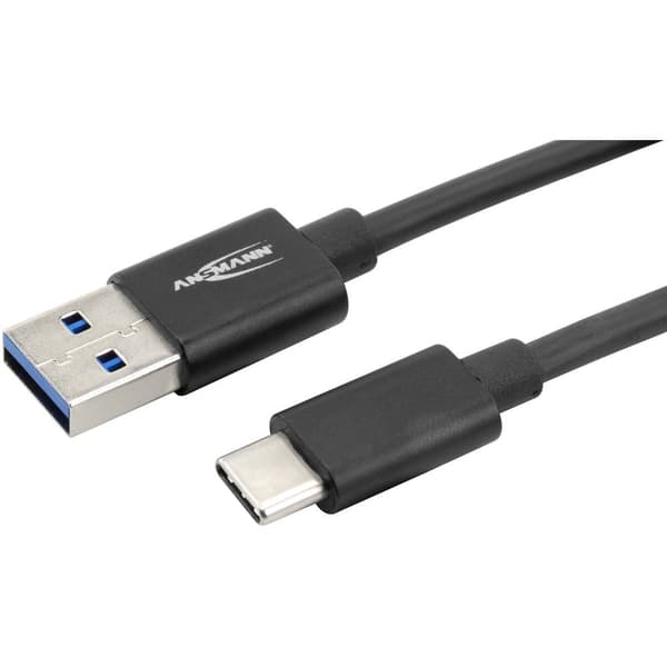 Ansmann USB-kabel USB 3.2 Gen1 (USB 3.0) USB-A kontakt, USB-C®-kontakt 1.20 m Svart Aluminiumkontakt, TPE-hölje, Tilläm