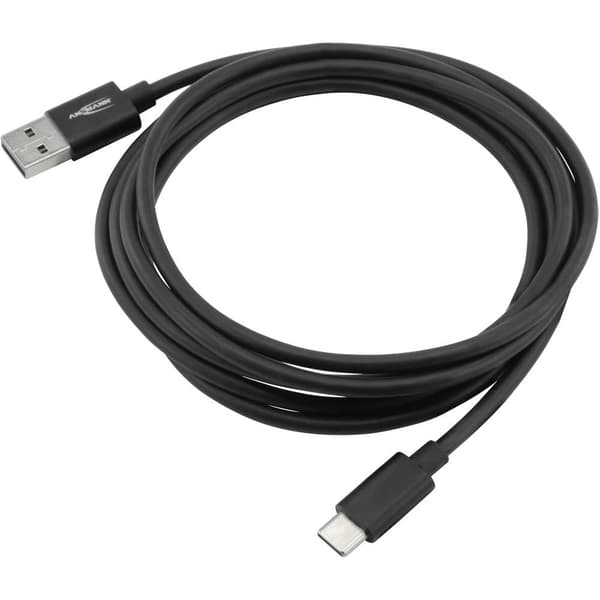 Ansmann USB-kabel USB 3.2 Gen1 (USB 3.0) USB-A kontakt, USB-C®-kontakt 2.00 m Svart Aluminiumkontakt, TPE-hölje, Tilläm