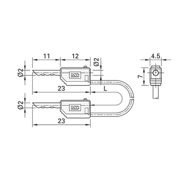 Stäubli LK2-F 60cm rt Mätledning Laminerade stickdon 2 mm Laminerade stickdon 2 mm 0.60 m Röd 1 st