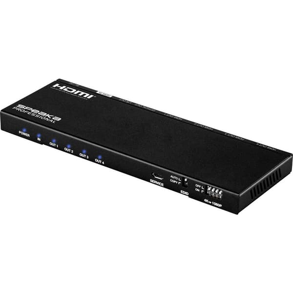 SpeaKa Professional 4 Port HDMI-Splitter med inbyggd konverter 4096 x 2160 pixel Svart