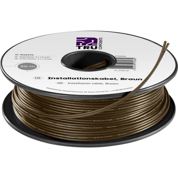 TRU COMPONENTS 1566992 Flätad kabel 2 x 1.50 mm² Brun 50 m