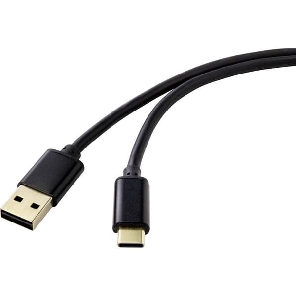 Renkforce USB-kabel USB 2.0 USB-A kontakt, USB-C®-kontakt 1.80 m Svart Tillämplig kontakt på båda sidor RF-4547682