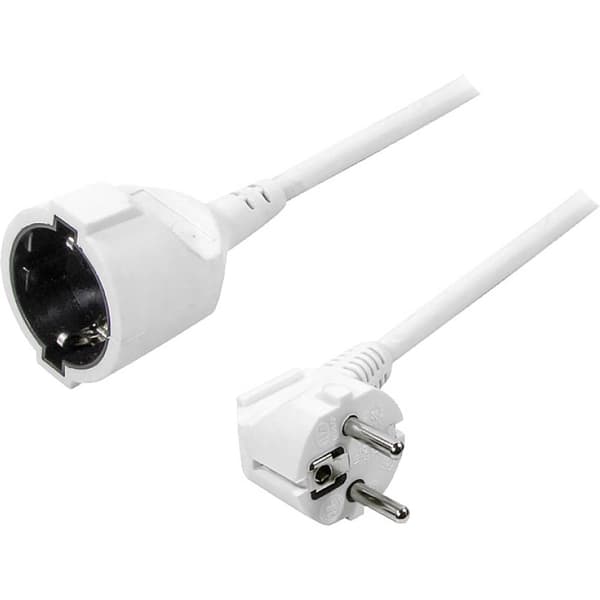LogiLink LPS101 Ström Förlängningskabel Vit 3.00 m 90° uppåtvinklad