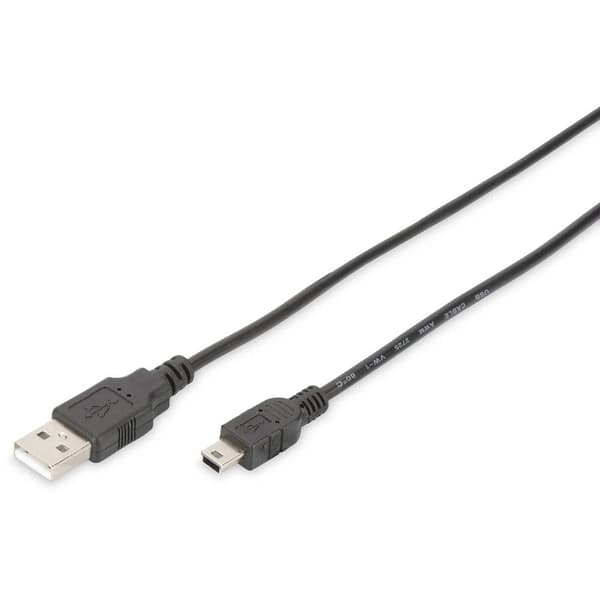 Digitus USB-kabel USB 2.0 USB-A kontakt, USB Mini-B kontakt 1.80 m Svart Rund, dubbelt skärmad DB-300130-018-S