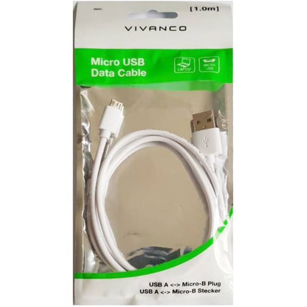 Vivanco USB-kabel USB 2.0 USB-A kontakt, USB-Micro-B-kontakt 1.00 m Vit 39451