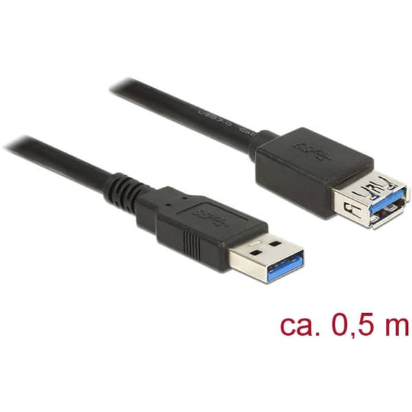 Delock USB-kabel USB 3.2 Gen1 (USB 3.0) USB-A kontakt, USB-A uttag 0.50 m Svart guldpläterad kontakt 85053